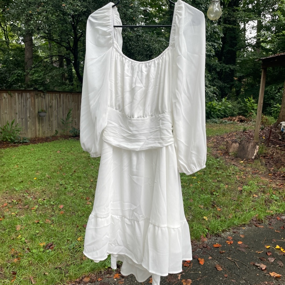 Baby Doll White Long Sleeve White Dress XL